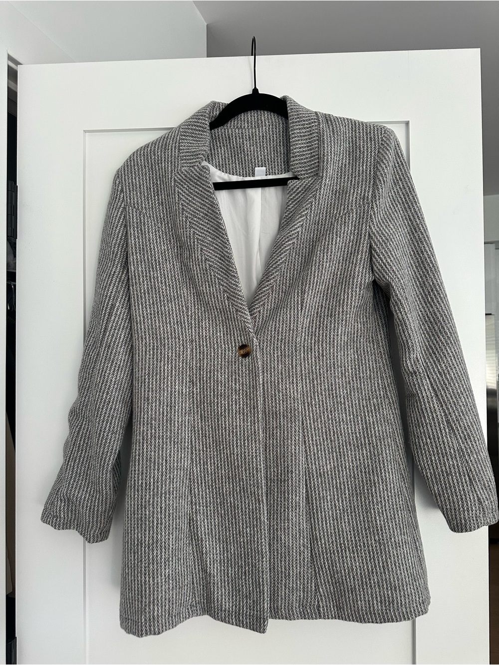 Grey Knit Single-Button Women's Blazer Coat